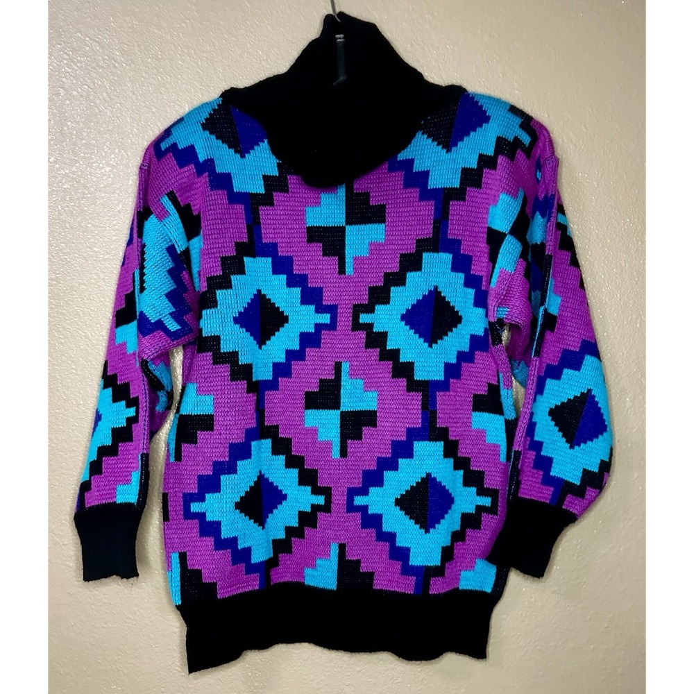 Vintage Gloria Vanderbilt Knit Aztec Southwestern Sweater Turquoise Womens Small